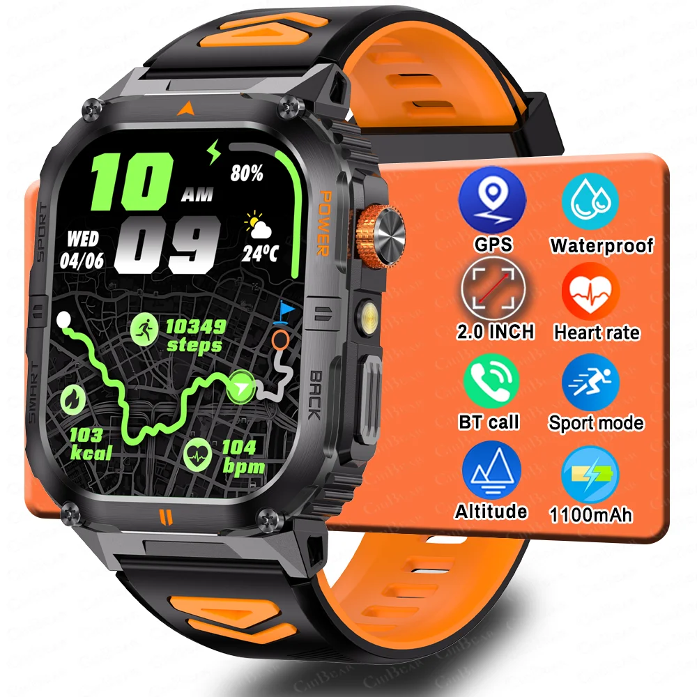 

2025 New GPS Military Outdoor Sports Smart Watch Men 2.01-inch AMOLED 3ATM IP69K Waterproof Compass Call Swim Fitness Smartwatch