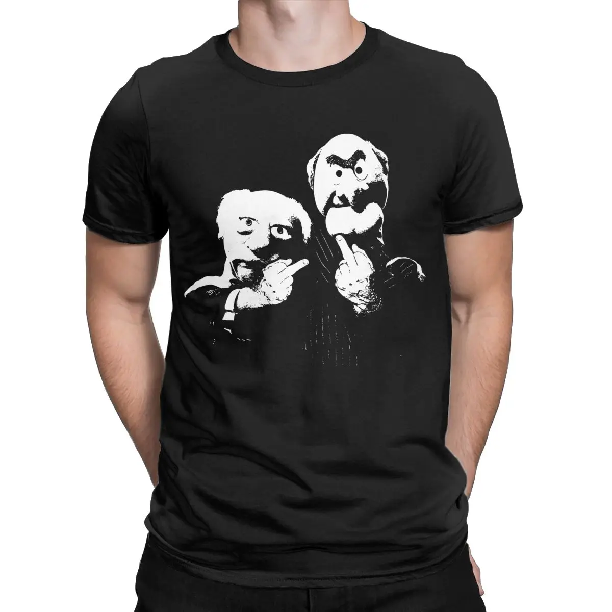 Statler And Waldorf Middle Finger Men's T Shirts Fun Tees Short Sleeve Crew Neck T-Shirt Pure Cotton Gift Idea Clothing