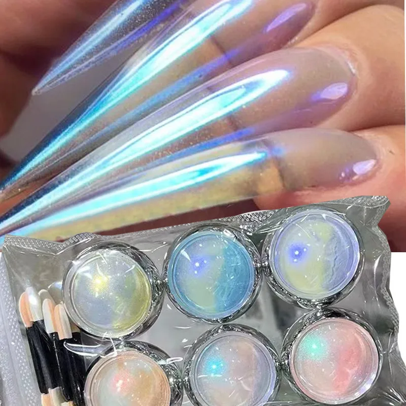 Unicorn Aurora Mirror Nail Chrome Powder 6 Sizes / 1 set Aurora Mirror Nail Glitter Powder Aurora Mirror Chrome (Best Seller)