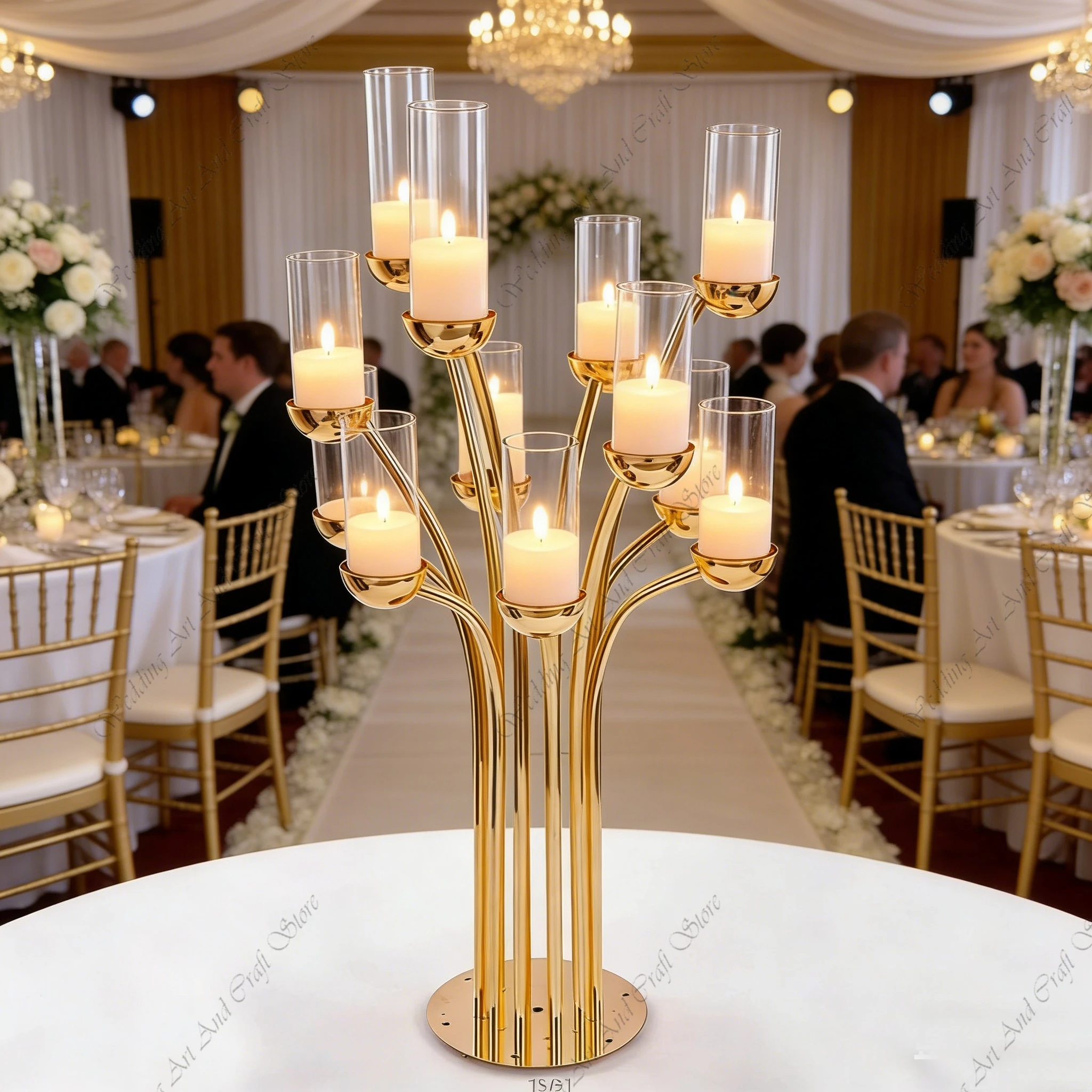

4/6/10 шт. F30 118 см Золотые металлические подсвечники-канделябры для декора свадебной сцены, центральные элементы, дорожные светильники, свадебные ivy702