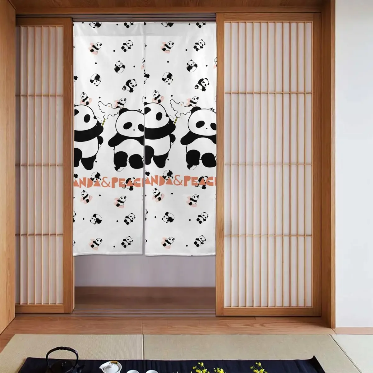 DIY Custom Door Two Identical Fabric Curtains Cartoon Panda Curtains Suitable For Home Offices Restaurants Dining Rooms Windows