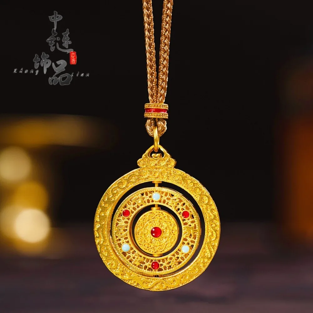 Enamel revolving eight-treasure compass pendant 9999gold
