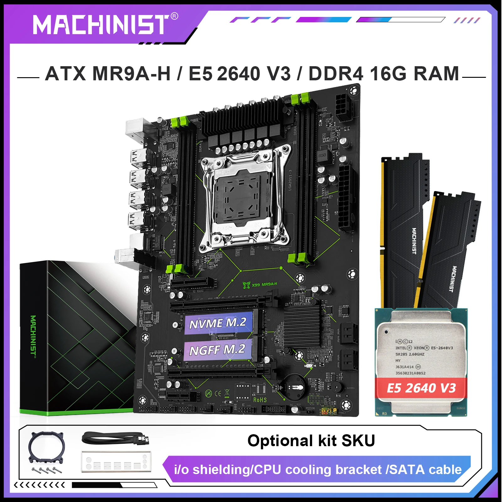 

Комбинированная материнская плата MACHINIST X99 опционально, процессор Xeon E5 2640 V3 LGA 2011-3 и комплект оперативной памяти DDR4, 16 ГБ, двухканальный NVME M.2 MR9A-H
