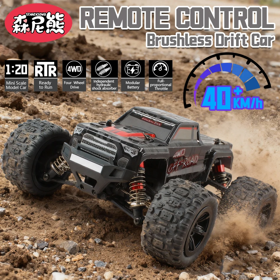 

SENNIXIONG 1/20 40KM/H 4WD RTR RC Monster Truck Fast Brushless Drift Car Professional Racing Vehicle Toy for Adult Holiday Gift