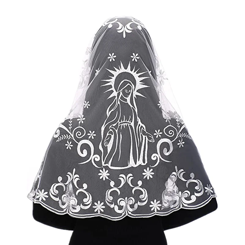 Embroidery Spanish Traditioanl Triangle Scarf Black and White Christian Church Veils for Women