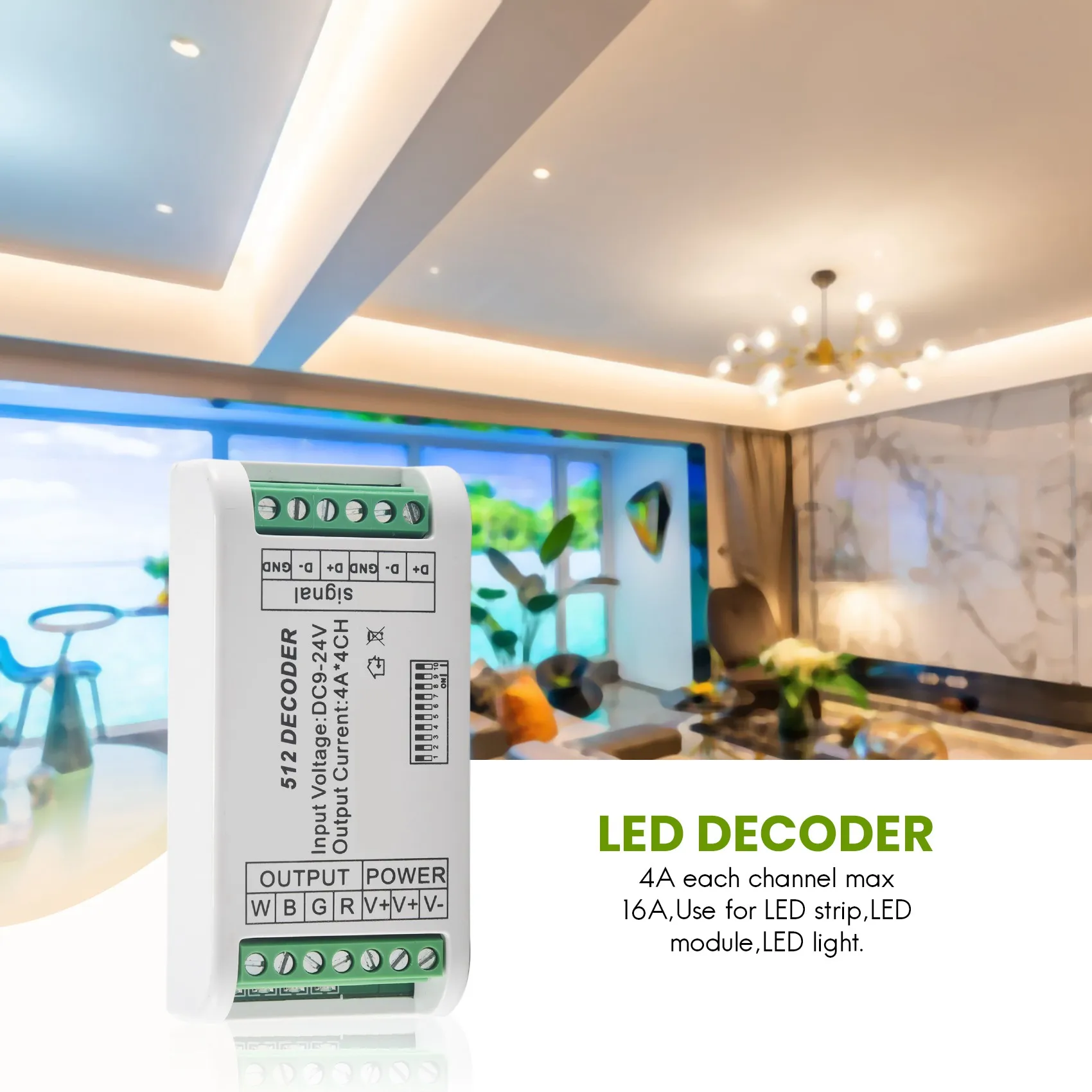

Excellent-Mini 4 Channel DMX RGBW Decoder 16A RGB RGBW Strip Controller DMX 512 Dimmer Driver For LED Strip Lights DC9-24V