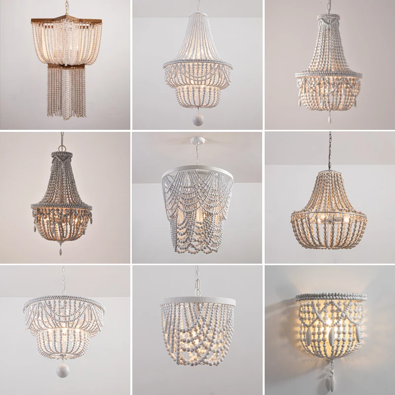 

American Bohemian Pendant Light Bedroom Wooden Bead Restaurant Living Room Cream Style Master Bedroom LED Hanging Lamps Fixtures