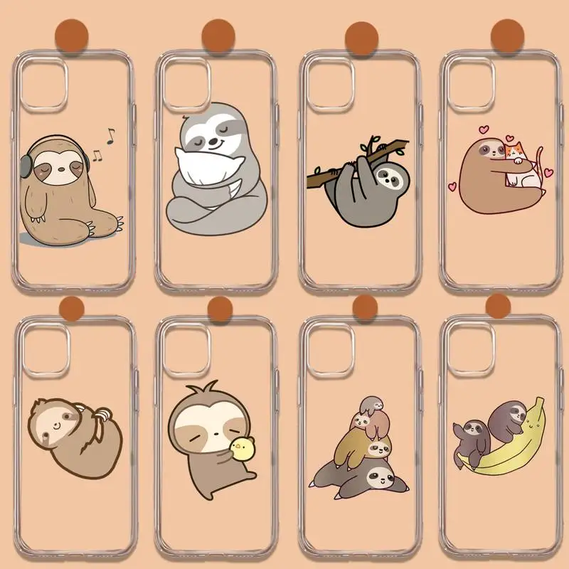 Cute Sloth cartoon Phone Case Transparent soft For iphone 11 13 12 14 x xs xr pro max mini plus