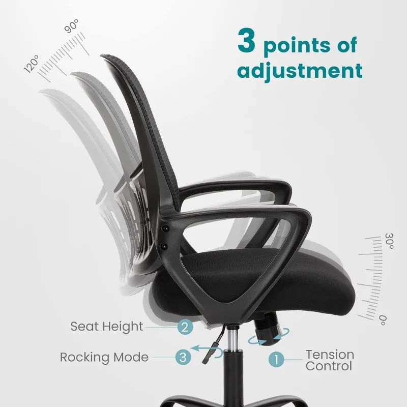SMUG Office Computer Desk Chair, Ergonomic Mid-Back Mesh Rolling Work Swivel Task Chairs with Wheels, Comfortable Lumbar Support