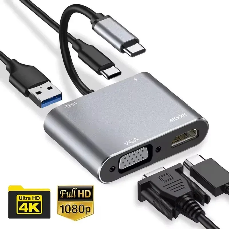 Type C Multiport Adapter HDCompatible VGA 4K 1080P Fast Charging Digital AV Converter For Laptops