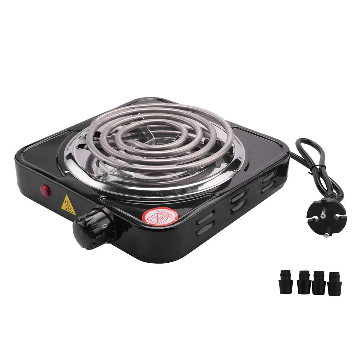 Cooktop elétrico com queimador único, compacto e portátil, placa quente de temperatura ajustável, 1500W, plugue UE preto e inoxidável