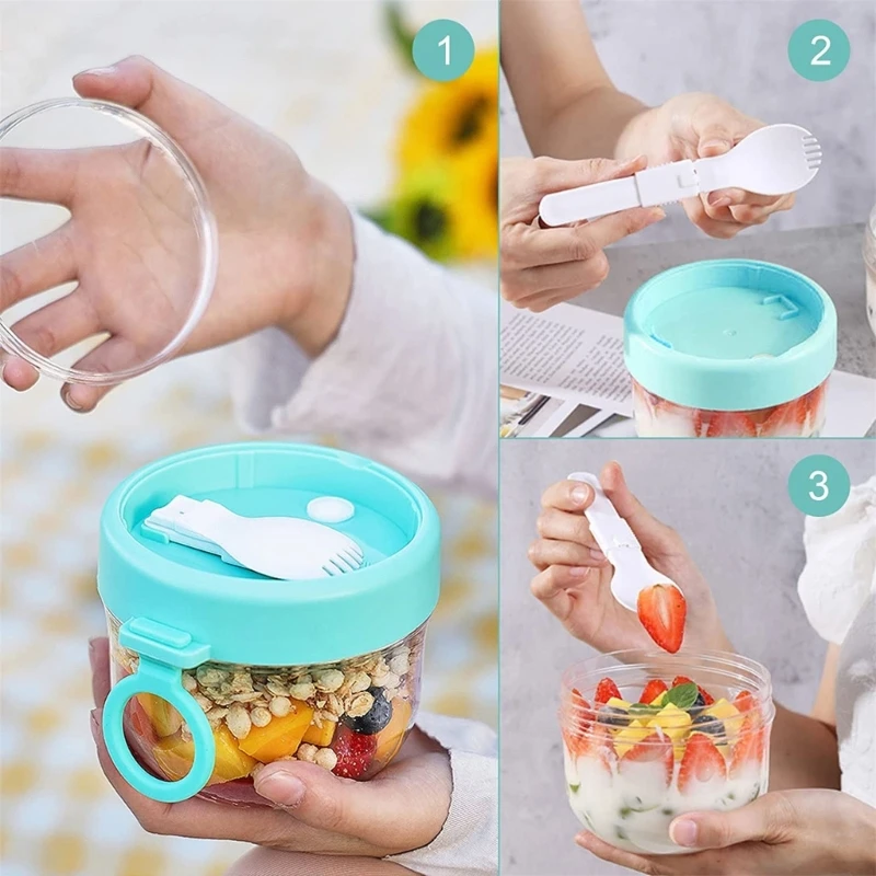 2Pcs Overnight Oat Containers with Lids and Spoons Large Capacity Airtight Jars Dropshipping