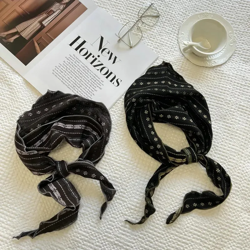 

Модный мягкий хлопковый льняной треугольный шарф с цветочным принтом, шарфы на шею, декоративные шарфы, длинные банданы, шаль, повязка на голову