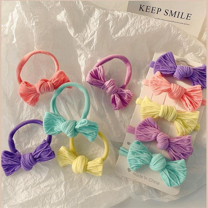  10Pcs/Lot Bow Hair Accessories Cute Elastic Rubber Bands Knot Head Rope Little Girls Towel Ring Candy Color Children Headdress 