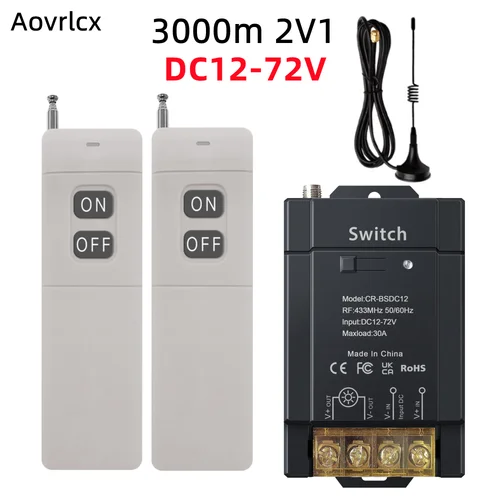 Aovrlcx DC12V 24V 48V 72V RF433Mhz interruptor inalámbrico Control remoto On-off 30A bomba de agua relé receptor lámparas interruptor de luz de pared