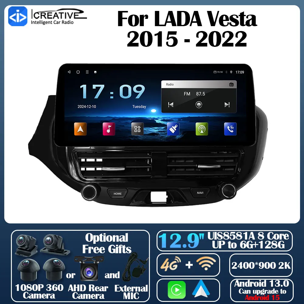 Android 13 Car Radio For LADA Vesta 2015 - 2022 Carplay Auto Multimedia Stereo 360 Camera Navi GPS Intelligent Video Player 5G