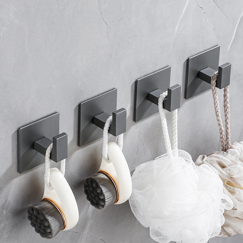 Gray Self-Adhesive Wall Hooks Home Hanging Coat Clothes Hanger Key Holder Shower Hook Bathroom Kitchen Towels Rack 1-4Pcs