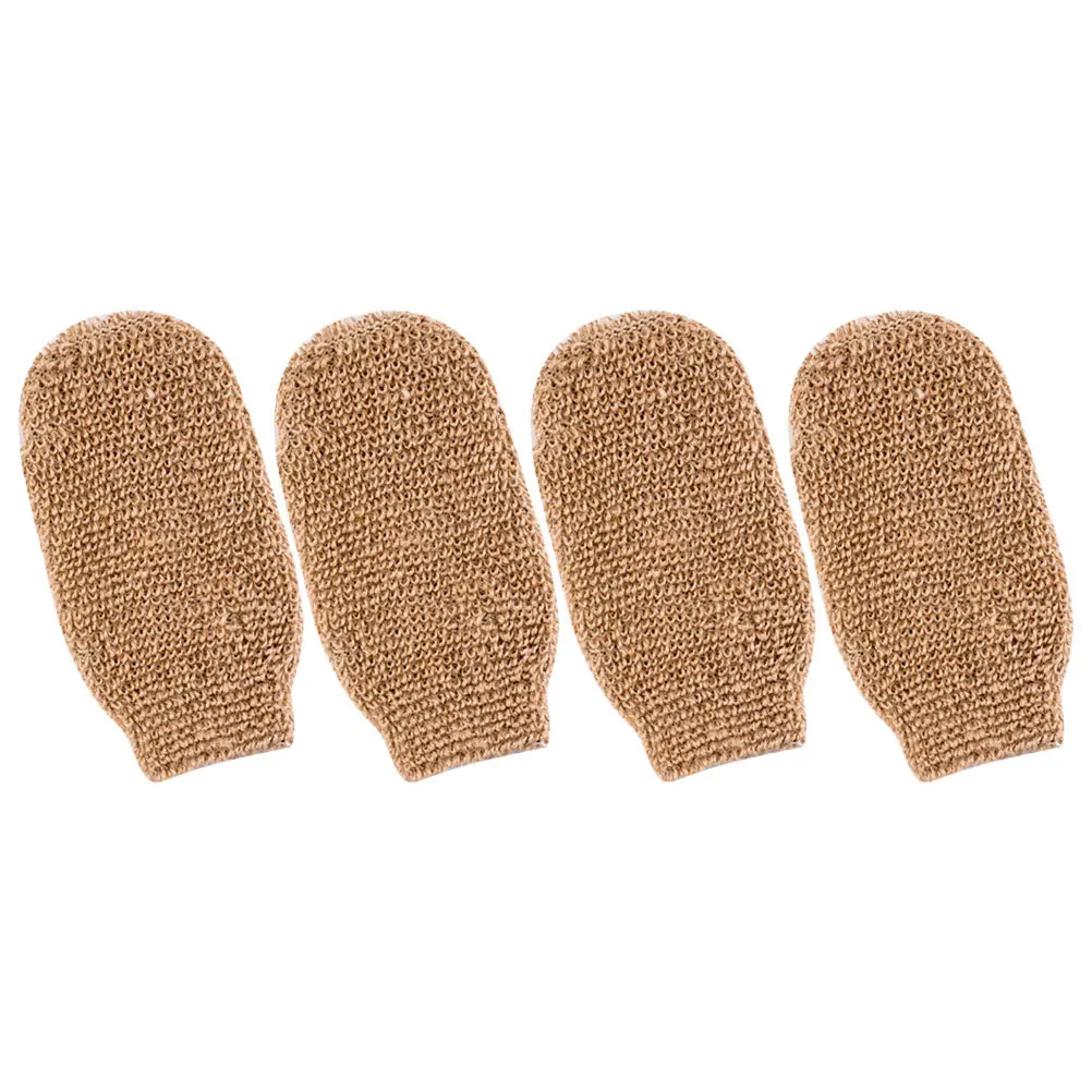 4 قطعة قفازات التقشير القنب الأصفر سنفرة الجسم قفازات إزالة الجلد الميت أدوات حمام رغوة غنية قفاز محمول