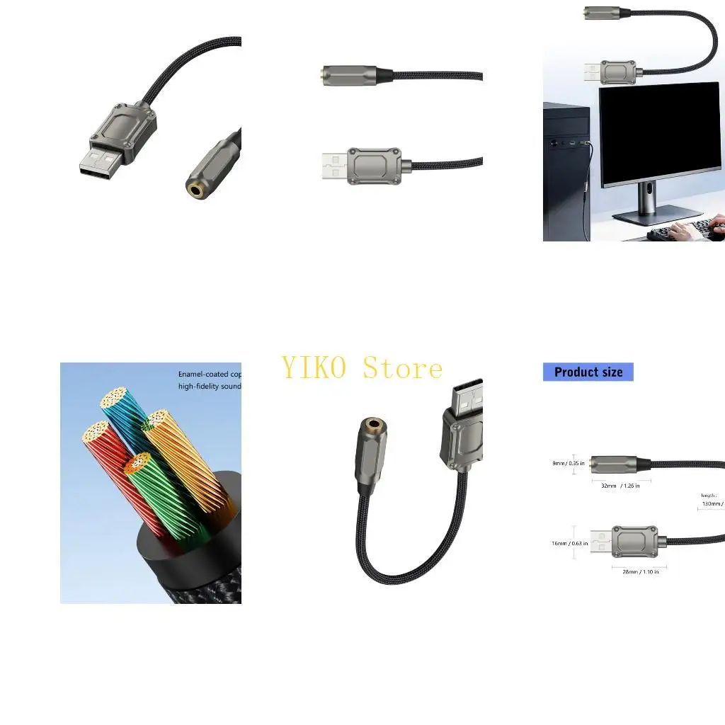 K32C Universal USB to Headphone Converters with Noiseless Transmission Sound Connector for Home and Office Use