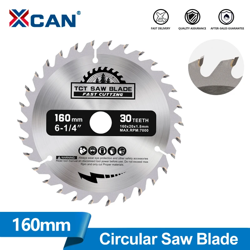 XCAN 1 pièce Lame de scie circulaire 160 mm 16/24/30/48/60/80T TCT, disque de coupe pour bois, alésage 20 mm, outils de coupe pour le travail du bois