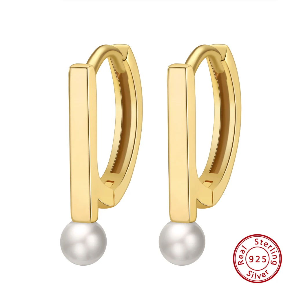 

KISS MANDY Dainty 14K Gold Plated Ear Buckle Small Hoop Earrings for Women Girls Freshwater Pearl Huggie Hoops Jewelry GPE36