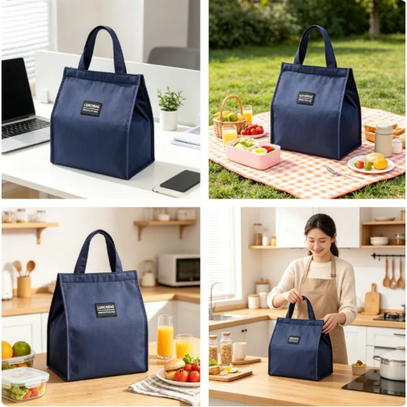 

1pcs Office Student Thermal Insulated Bento Bag Thick Aluminum Foil Fresh Keeping Handbag Large Capacity Food Storage Cooler Bag