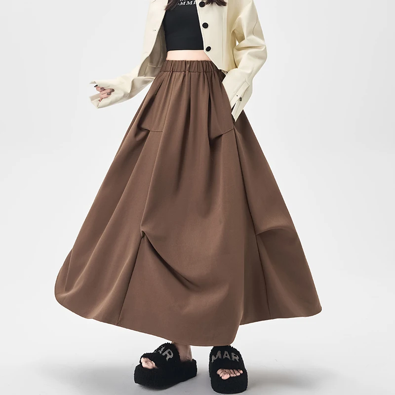 

Высококачественная плиссированная юбка нестандартной формы, женская осенняя длинная юбка трапециевидной формы с высокой талией, женская корейская мода, большой подол, новинка 2023 года