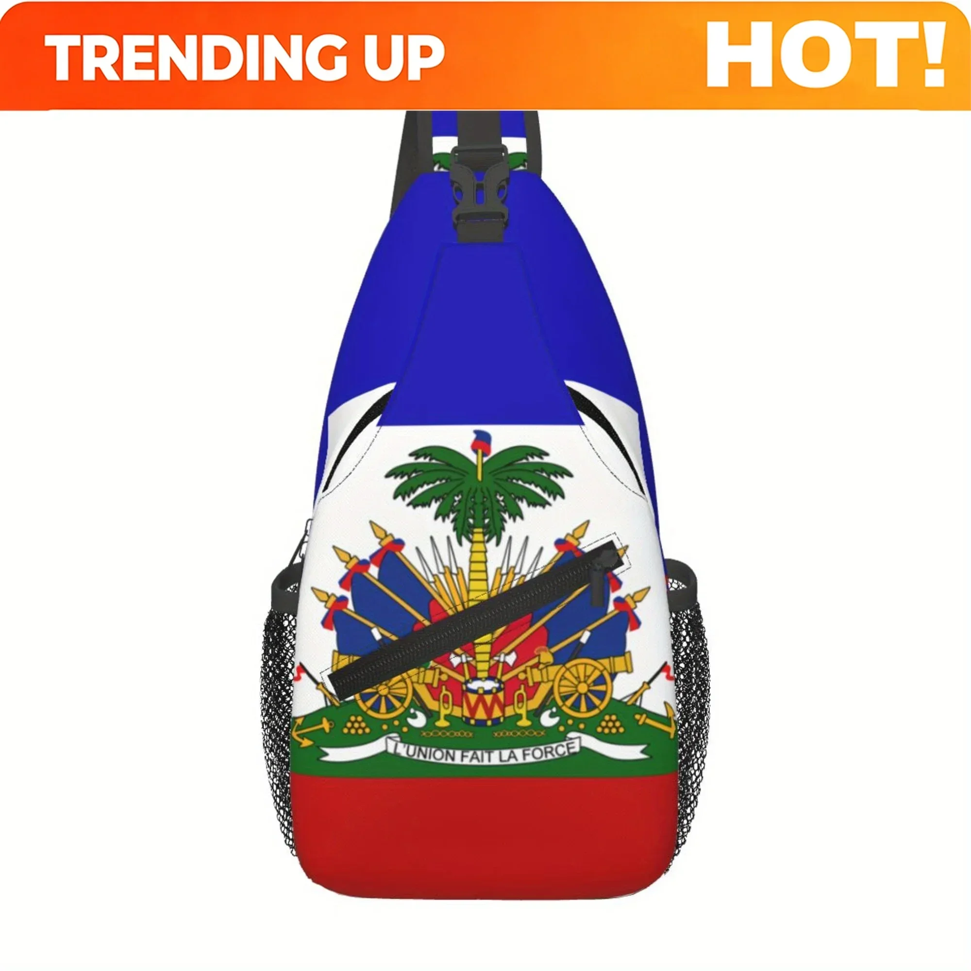 Custom Men's Haitian Flag Crossbody Bag - Patriotic Design With Palm Trees, Cannon & Patriotic Symbols, Durable Fabric, Safety
