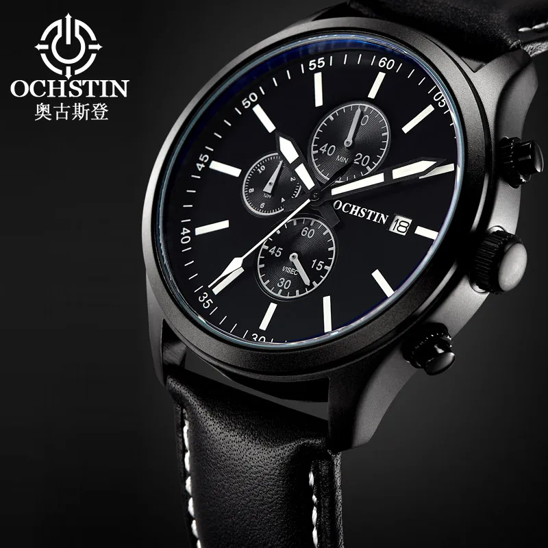 

OCHSTIN новая распродажа, часы с кожаным ремешком, мужские кварцевые часы, 30 м, водонепроницаемые, модные, с низким клавишей, мужские подарочные часы, повседневные