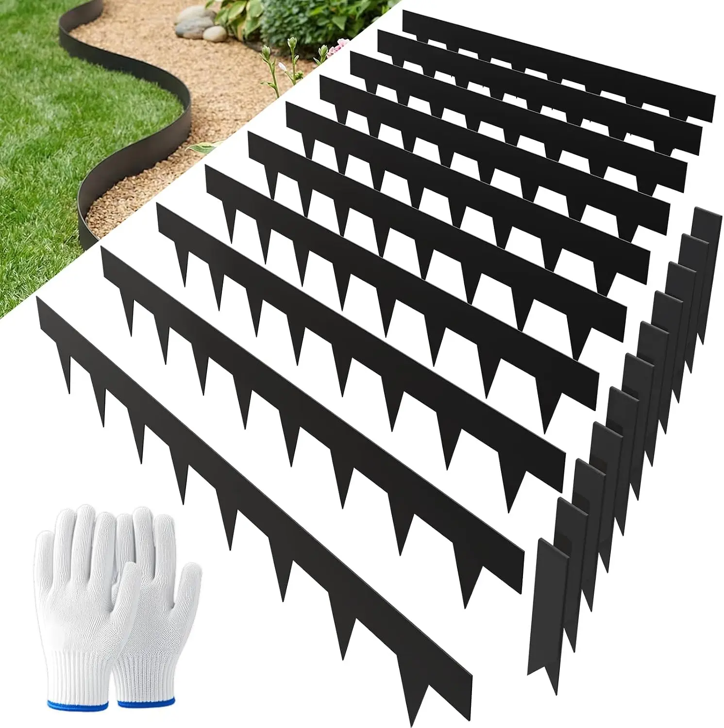 Galvanized Steel Landscape Edging Hammer In Metal Garden Border With Stakes Flexible Lawn Edging For Flower Bed Yard Landscaping Black Total Thirty Three Feet