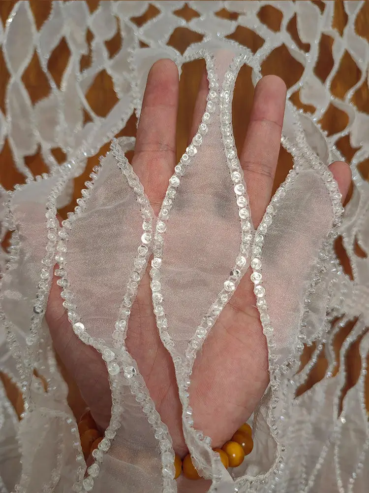 DIY Clothing Accessories Set White Sequined Hollow Diamond Lace Tulle Fabric for Curtains Dresses and Wedding Gowns Decoration
