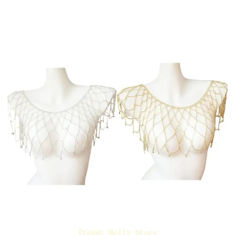 

N5KB Sparkling Shoulder Wrap Rhinestones Shoulder Chain Shawl For Women Special Event