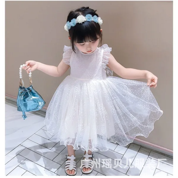 2024 Summer New Girls Birthday Vest Skirt Korean Version Baby Fluffy Princess Mesh Skirt Little Girl Super Fairy