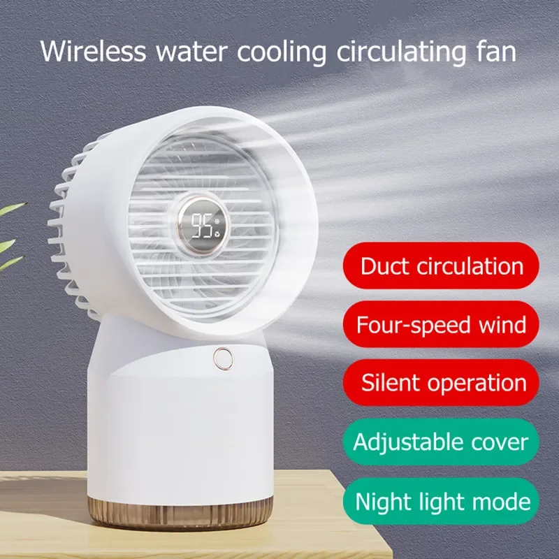 

Home Water Spray Mist Air Conditioning Humidifier Fan 3600mAh Battery Rechargeable Office Desk Air Cooling Fan with Night Light