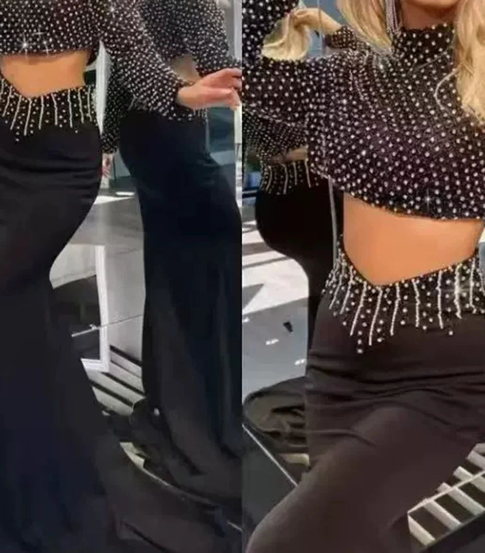 

2025 new two-piece sequin long-sleeved sexy beaded heavy-duty elegant dress bandage-GZMM1047