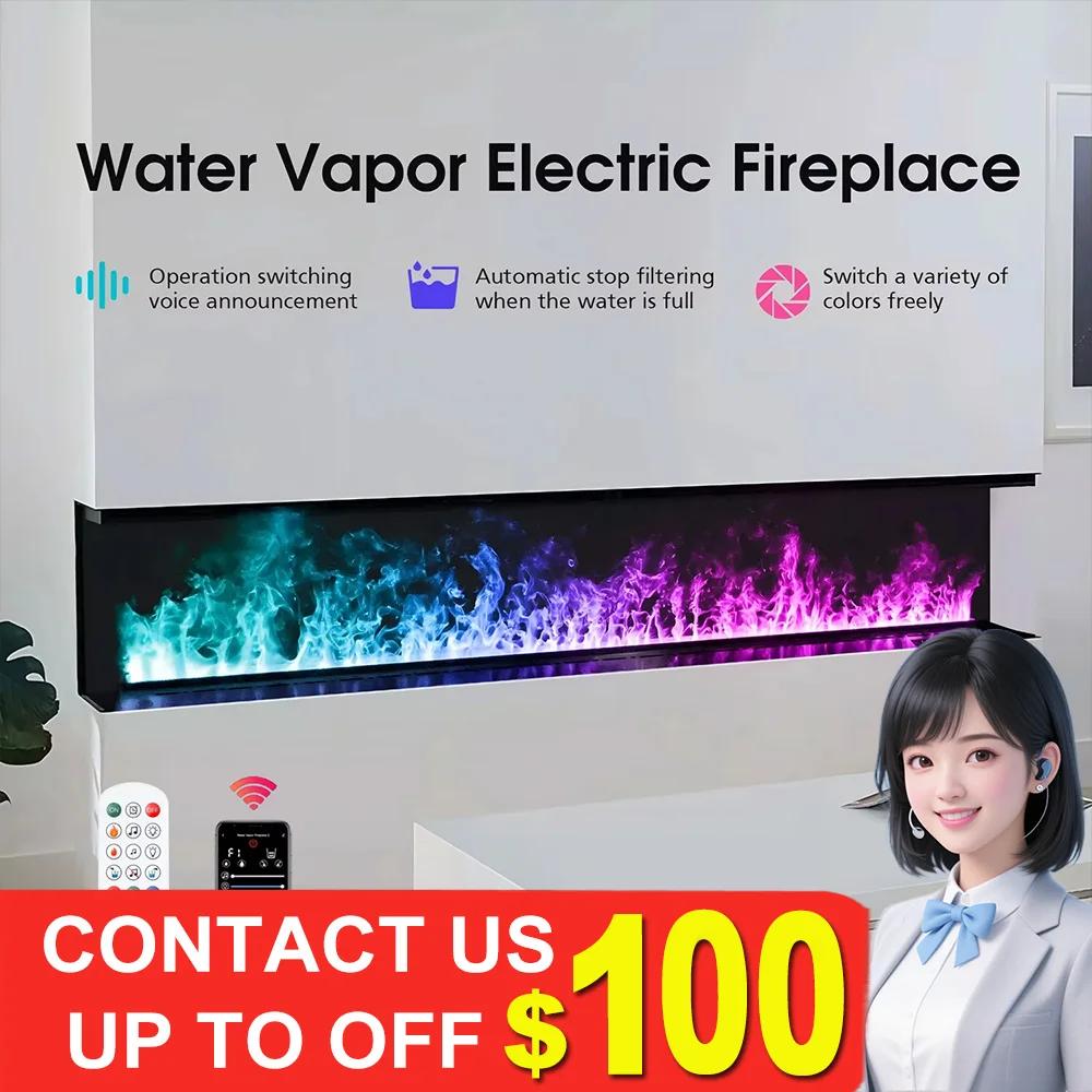 

Цветной камин с имитацией пламени, распылением воды, умное приложение, дистанционное управление, паровой увлажнитель, 5-летняя гарантия, светодиодное пламя, украшение для внутреннего телевизора, 3D-электрический камин