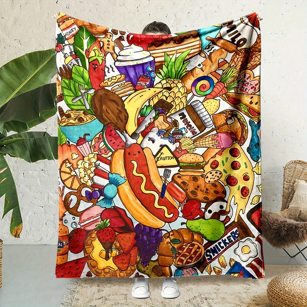 ​ ​ Manta de franela con estampado de comida gourmet: comodidad reversible para todas las estaciones para comodidad culinaria, siesta y delicias de regalo ​