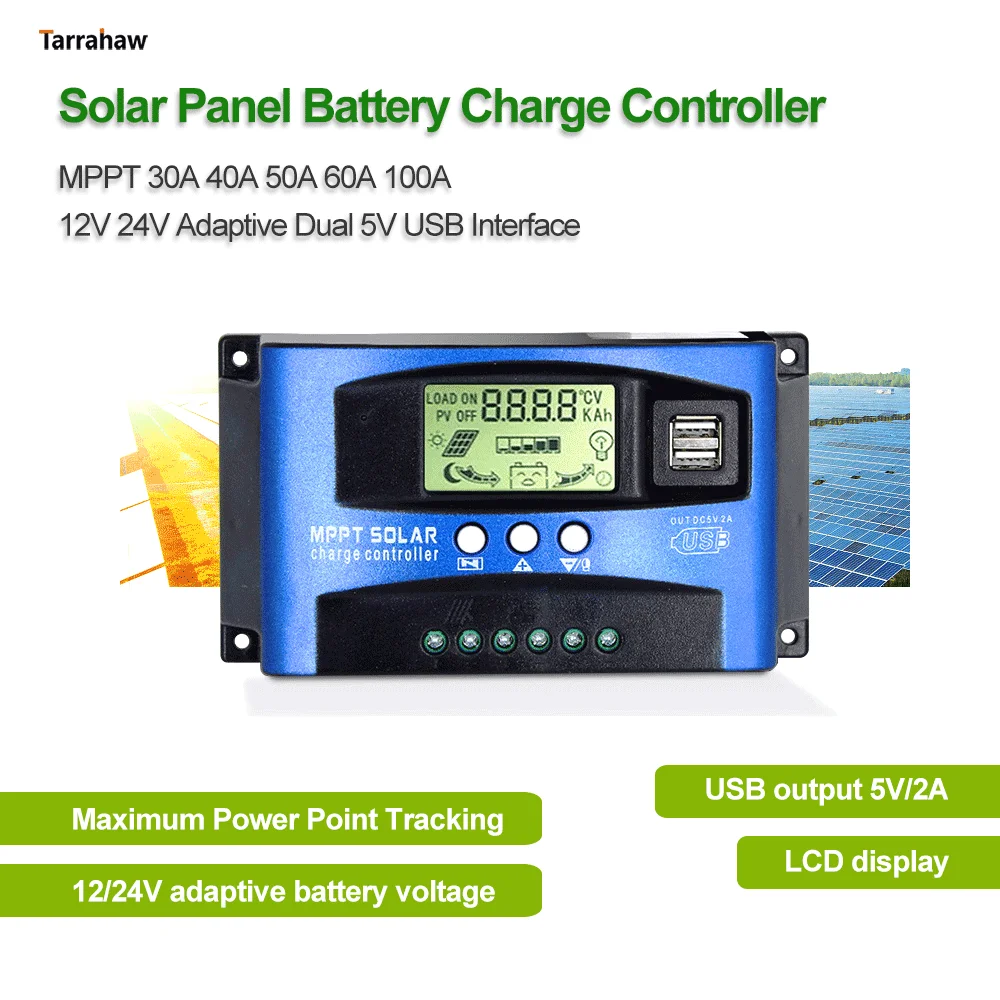 

Solar Controller Battery Charge/Discharge PV Power Regulator 2 USB Mppt 12V/24V 30A 40A 50A 60A 100A Solar Charge Control System