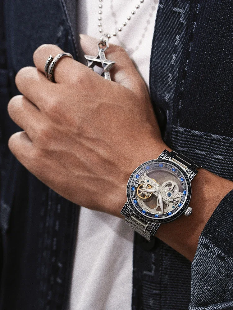 

C1 Chuxin mechanical fashion trend watch automatic hollow watch men's double-sided transparent dial watch