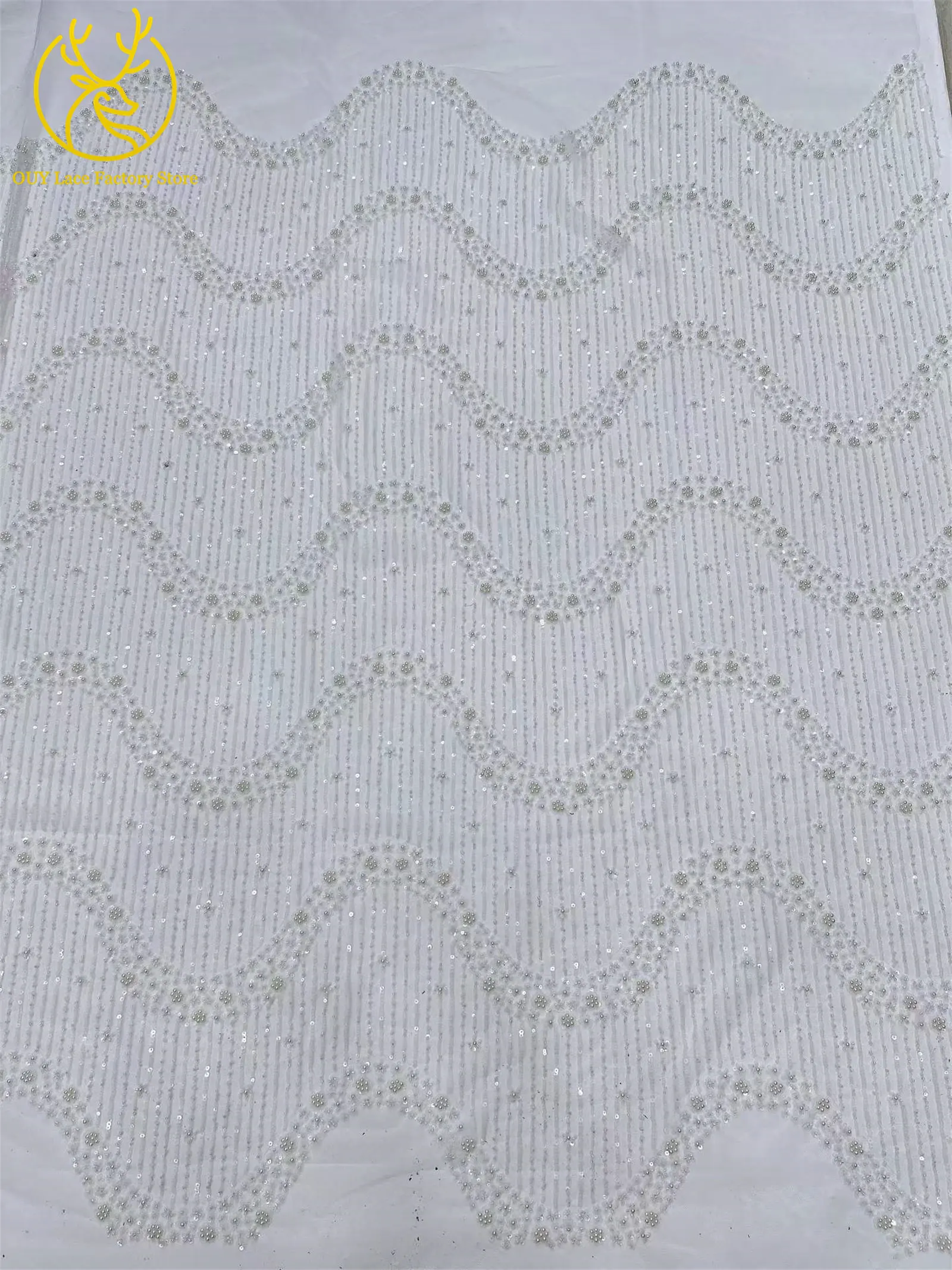5 Yards Afrikanischer Bräutigam-Perlen-Tüll-Spitzenstoff Rosa Eleganter Nigerianischer Pailletten-Perlen-Netzstoff zum Nähen von Hochzeits- und Partykleidern – Detail 17