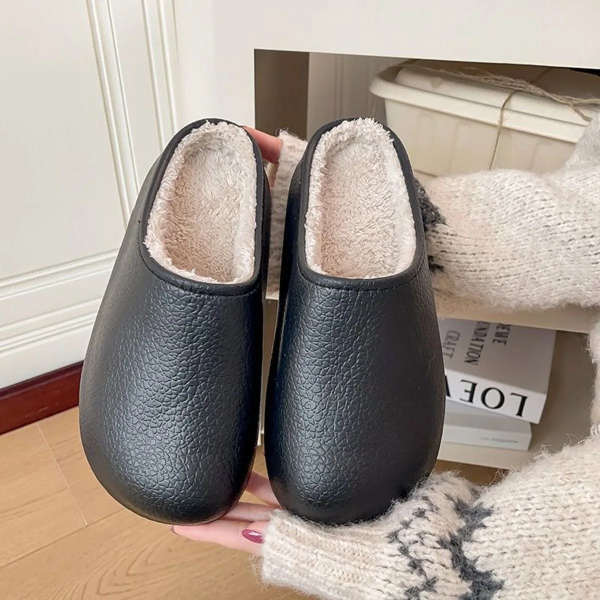 Damen Eva Wasserdichte Winter-Hausschuhe, Bequeme Fleece-gefütterte Outdoor- und Indoor-Baumwollschuhe, Weiche Plüsch-Antirutsch-Warmes Schuhwerk – Detail 7
