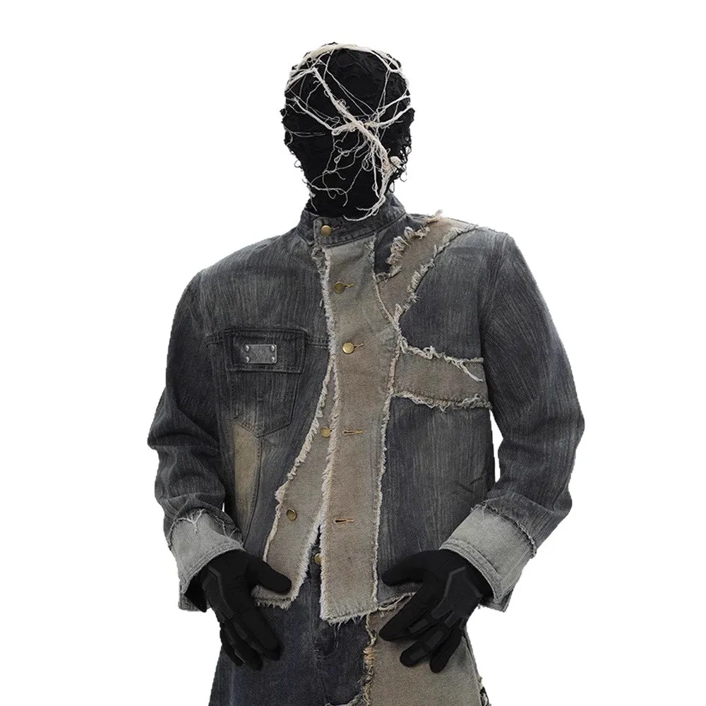 Men's Fashion High Street Oversized Hip Hop Jeans Jacket Loose Fit Personality Design Denim Coat Vintage Vibe Style Outerwear