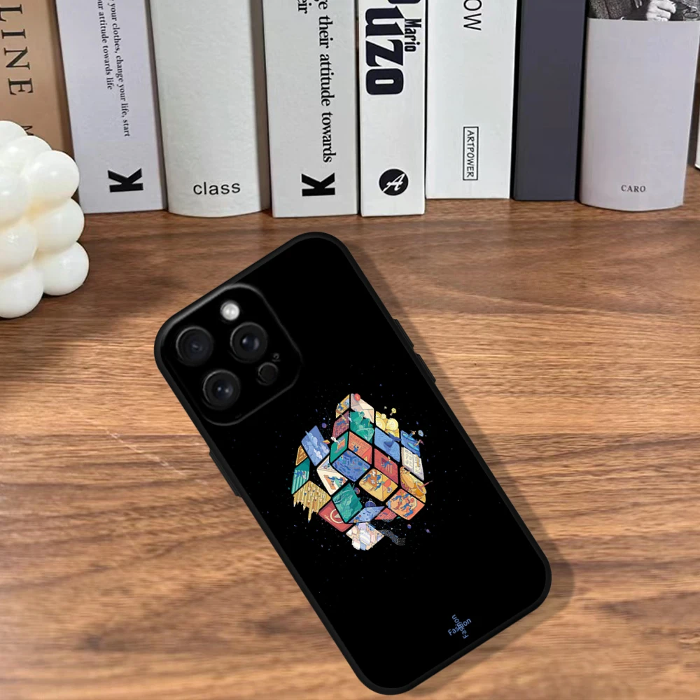 Funny-R-Rubiks-C-Cube Phone Case For iPhone 11 12 13 14 15 16 Pro Max Plus Black Silicone Soft Case