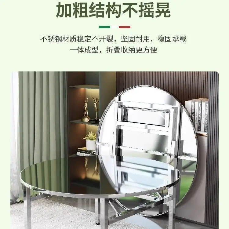 stainless steel folding extra thick household round table stall round stainless steel table simple