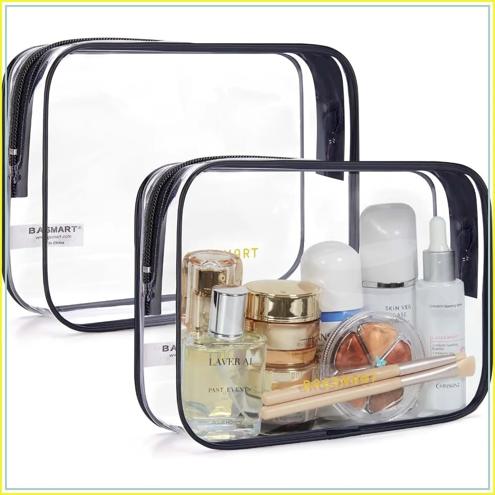 

TSA Approved Clear Toiletry Bag 2 Pack, Water Repellent Travel Accessories for Carry On, Quart Size Makeup Cosmetic Bag for Women