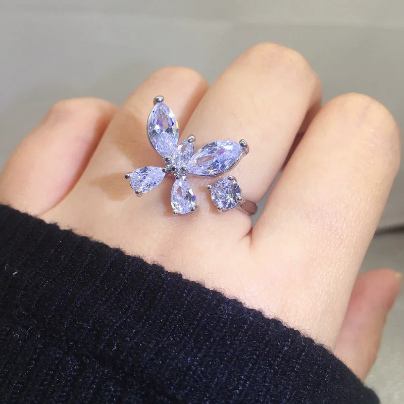 

Fashion Butterfly Zircon Ring For Woman Adjustable Open Finger Rings Jewelry Gift