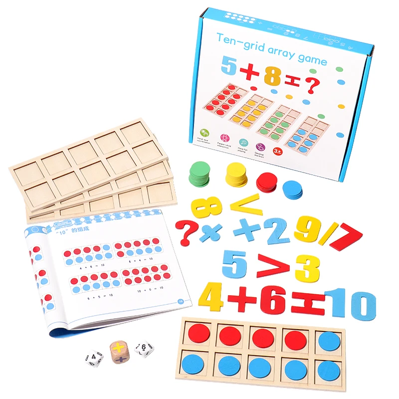 Montessori Digital Card  Ten-grid Array Game Math Toys Wooden Addition Subtraction Teaching Aids Kids Education Logical Thinking