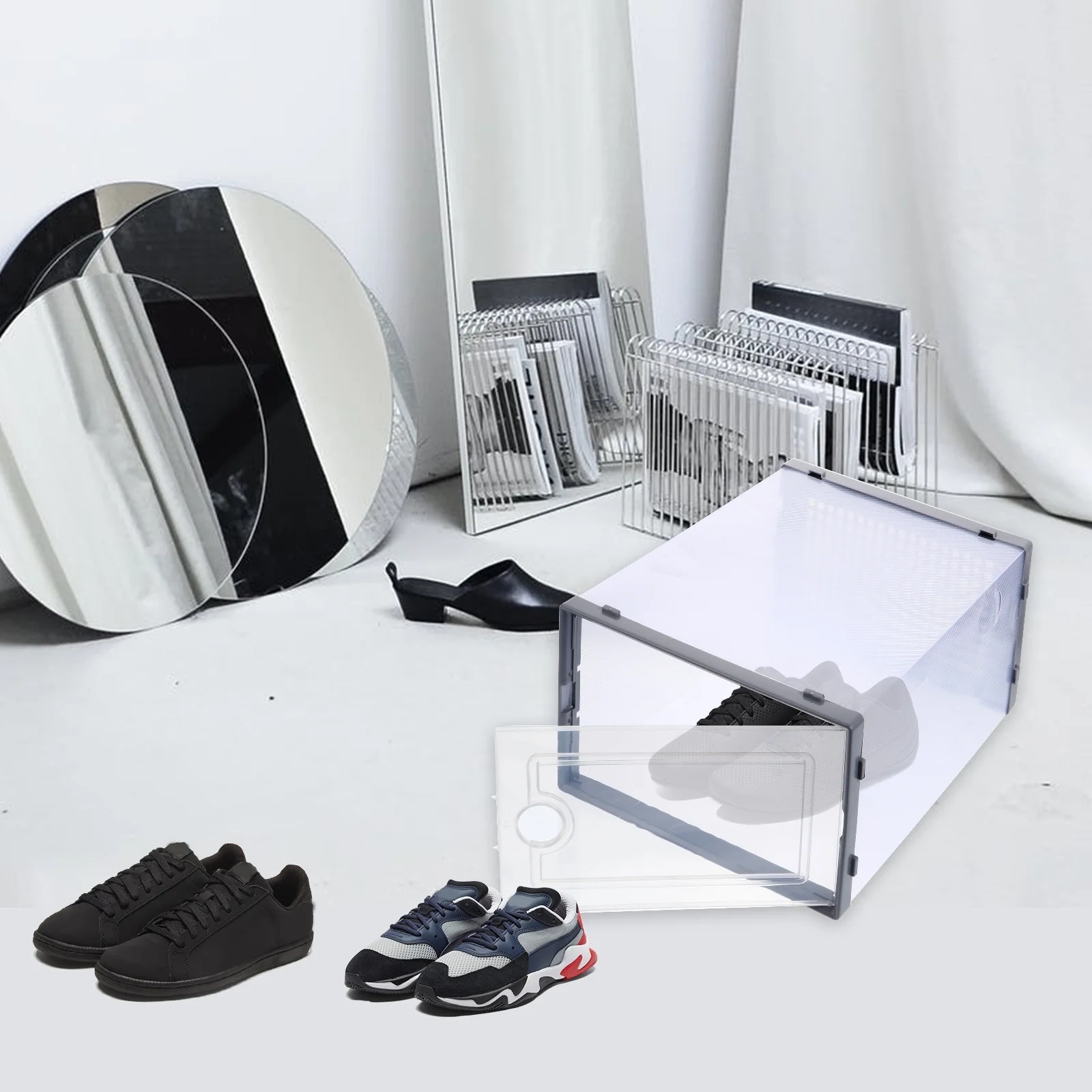 

2Pcs Clear Shoe Box Plastic Shoes Storage Container Stackable Simple Design Large Capacity Shoe Organizer