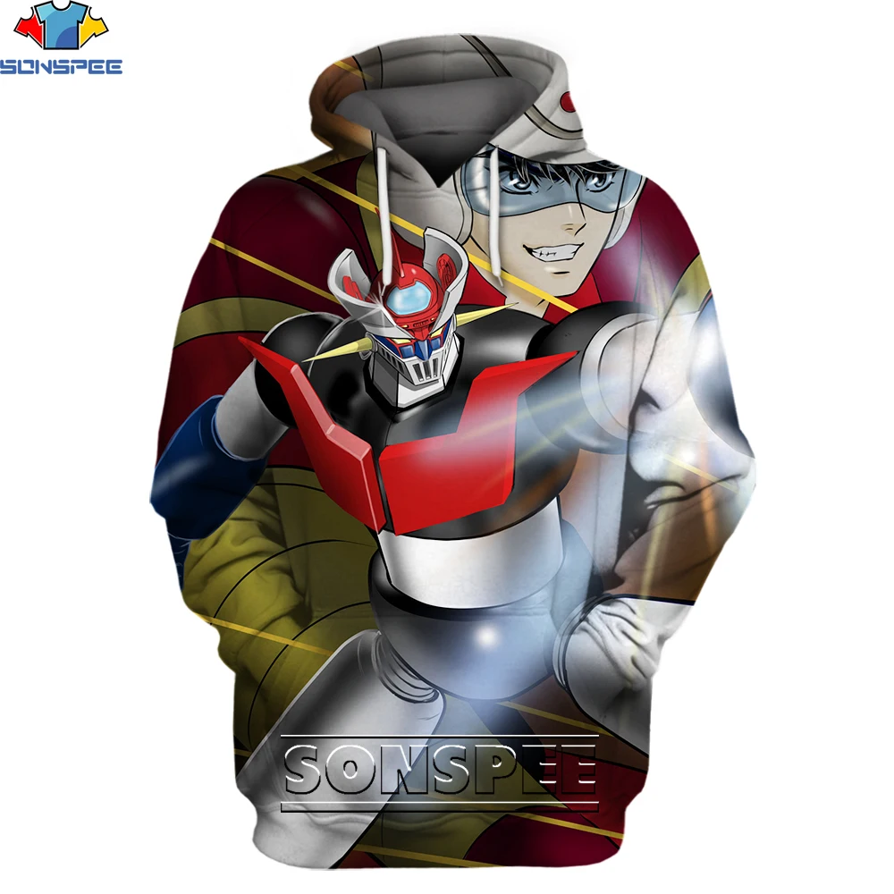 SONSPEE Vintage Classic Anime Mazinger Z Hoodie 3D Printing Men Women Retro Nostalgia Robot Man Oversize Pullover Hoodies Unisex