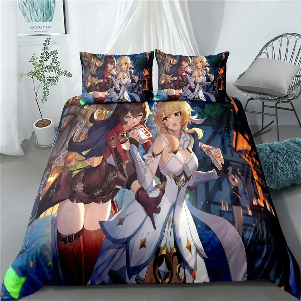 New Anime Genshin Impact 3D Printed Bedding Set King Duvet Cover Pillow Case Comforter Cover Bedclothes Bed Linens Home Textiles